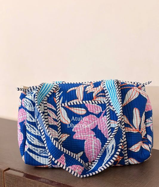 Blue and Pink Quilted Mini Duffle Bag