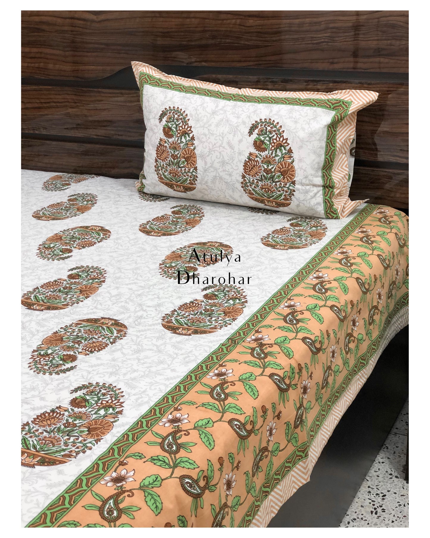 Brown Paisley Motifs Bedsheet