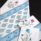 Pink and Blue Floral Hand Block Waffle Cotton Towel Set