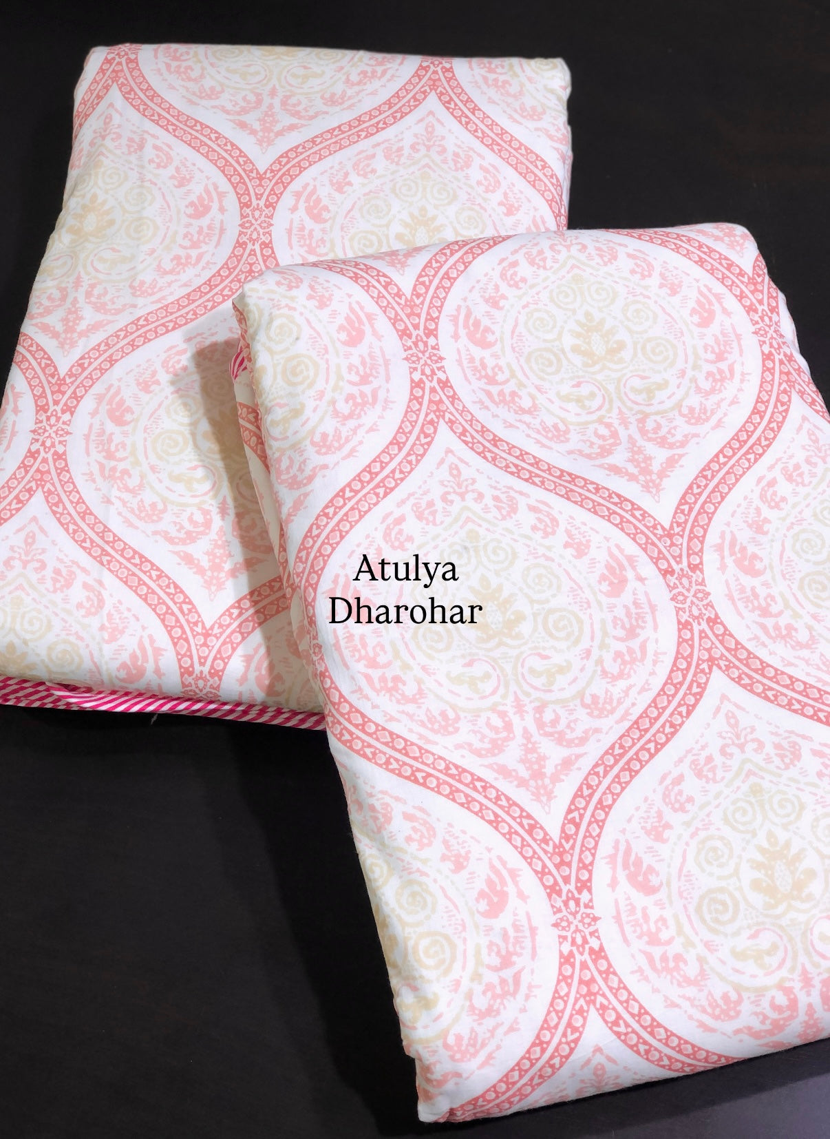Peach Pink Mughal Jaal Mulmul Single Dohar Pair
