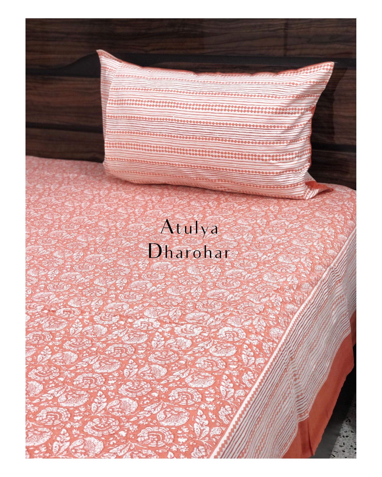 Peach Floral Jaal Super King Bedsheet