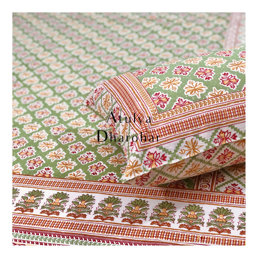 Green Floral Motifs Bedsheet