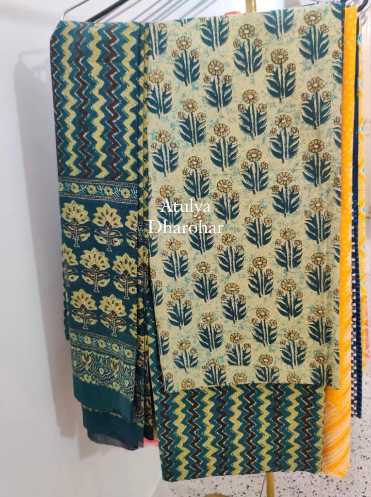 Green Suit Fabric with Cotton Dupatta