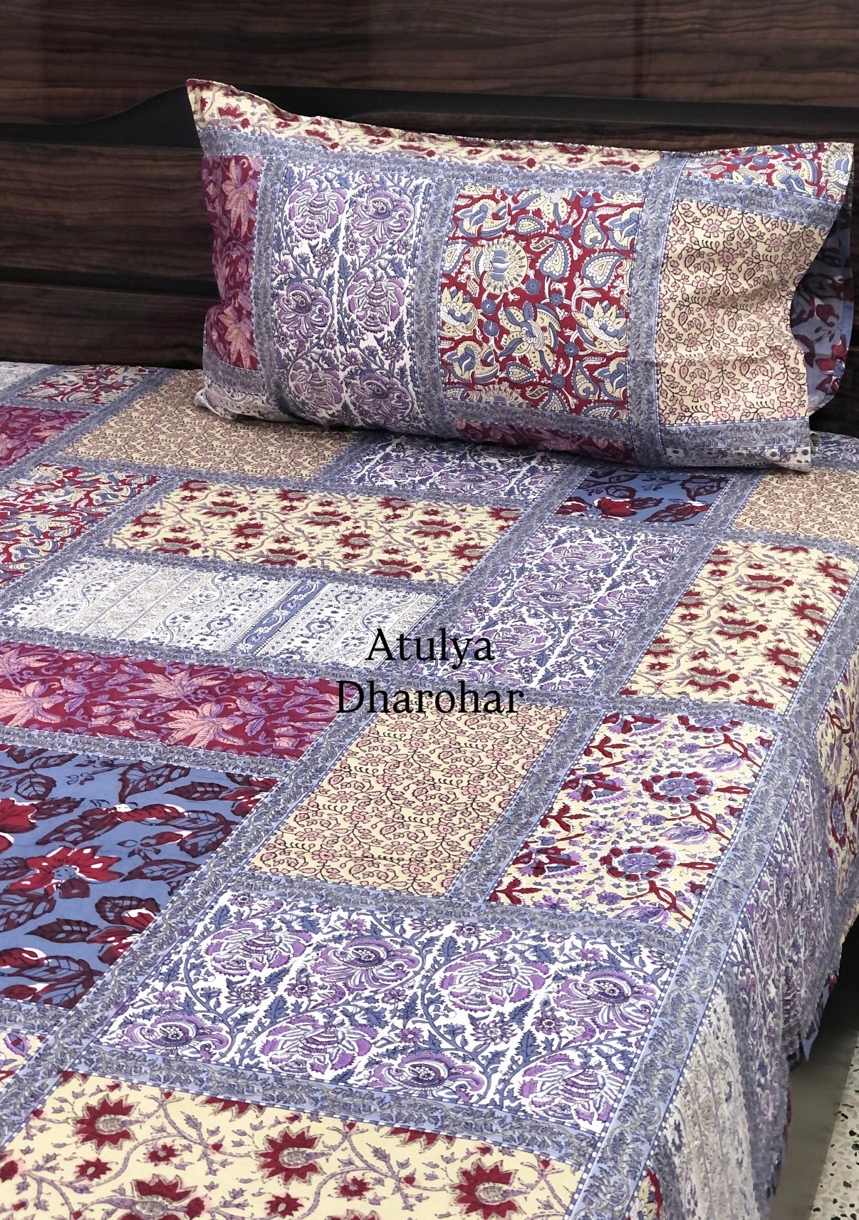 Multicolour Patchwork Look Cotton Super King Bedsheet