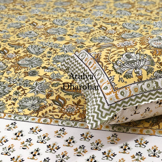 Green and Brown Floral Jaal Bedsheet