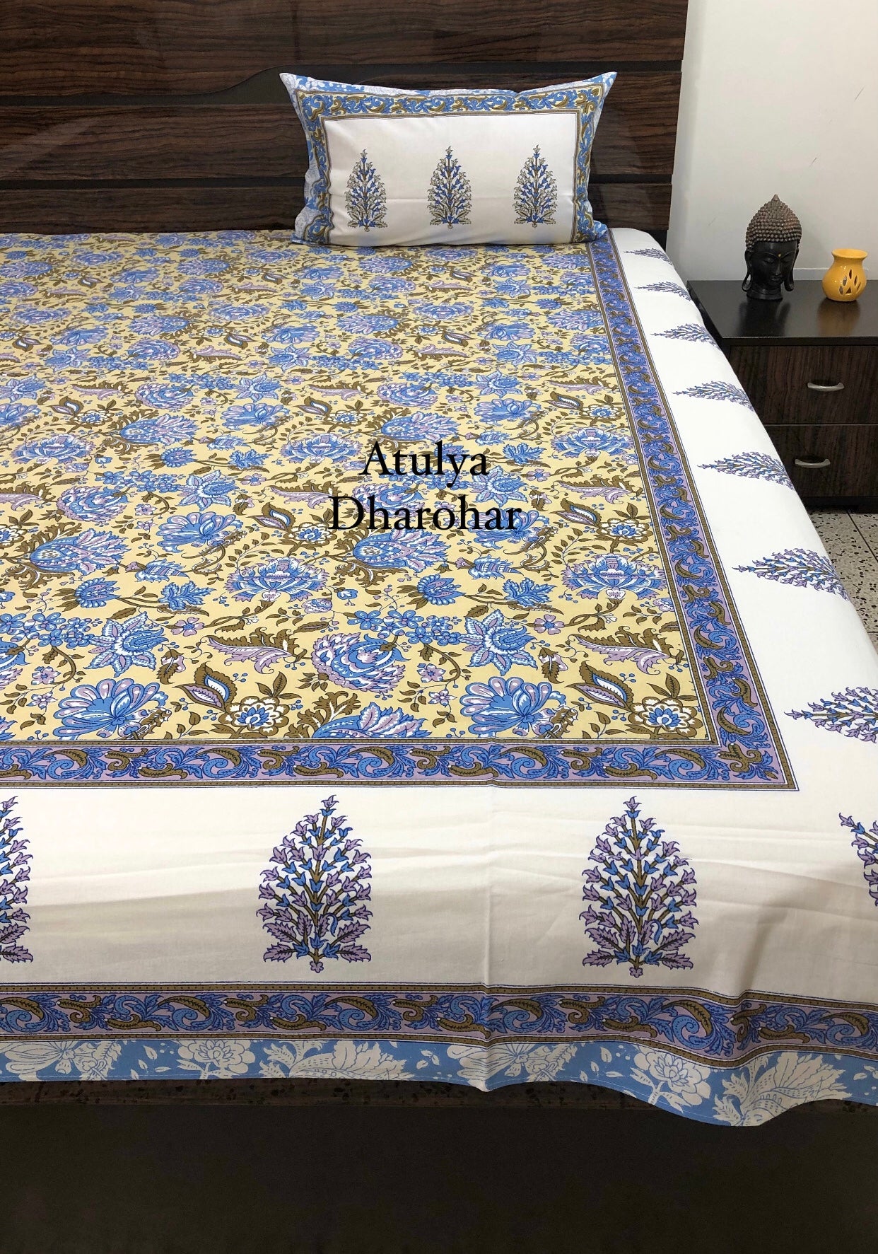 Blue Floral Jaal Bedsheet