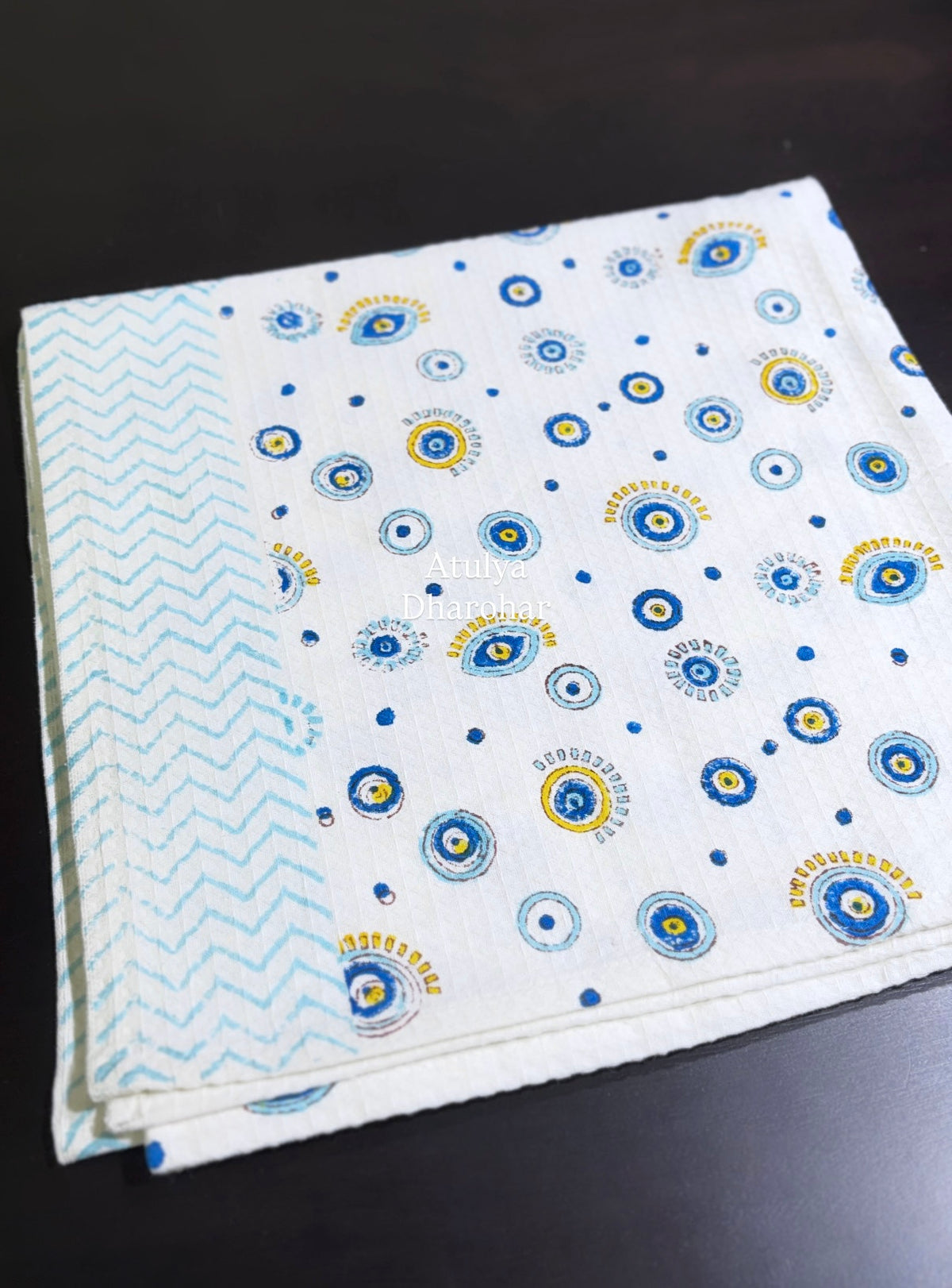 Evil Eye Hand Block Printed Waffle Cotton Kids Towel