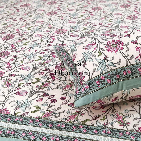 Pink Floral Jaal Super King Bedsheet