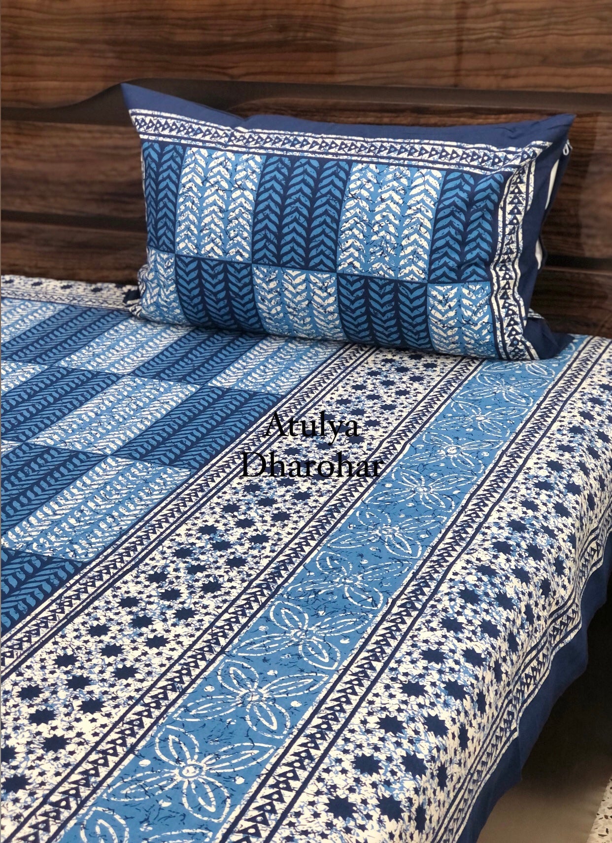 Blue Floral Motifs Bedsheet