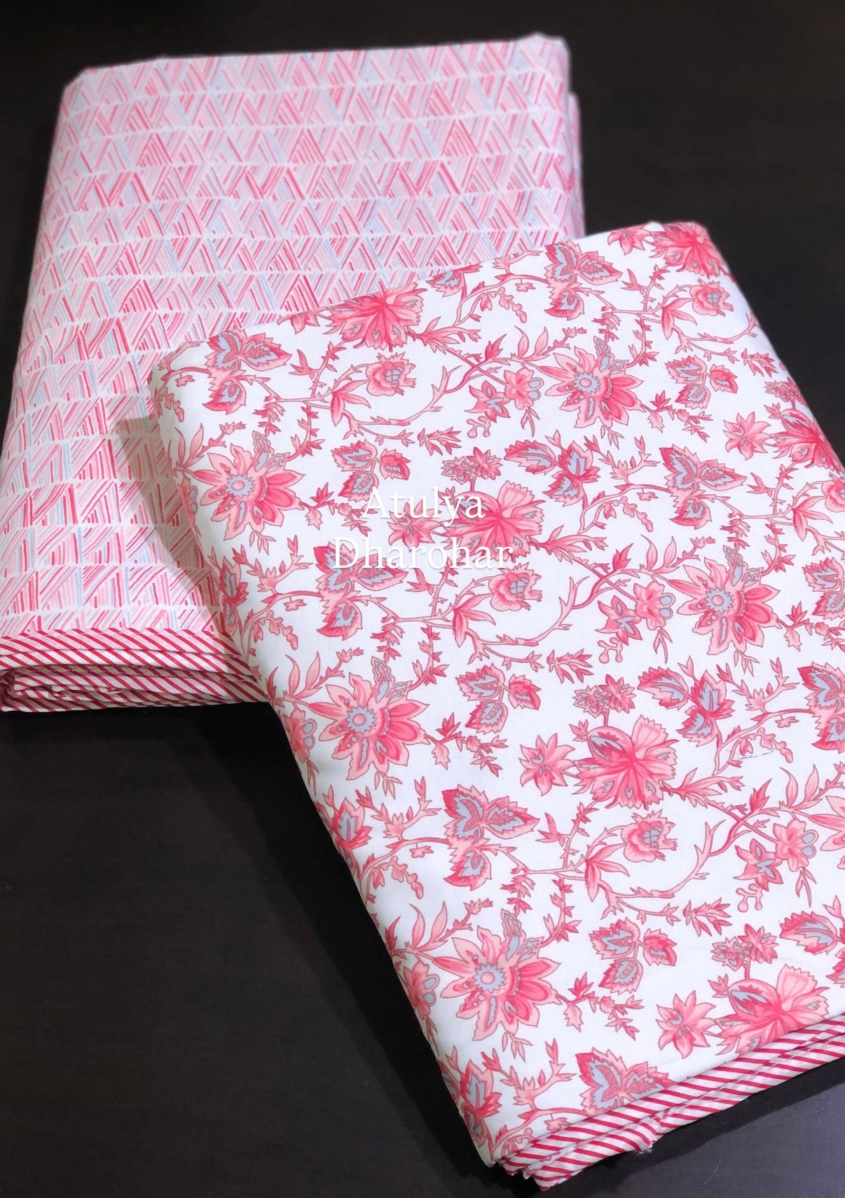 Pink Floral Jaal Cambric Cotton Single Dohar Pair
