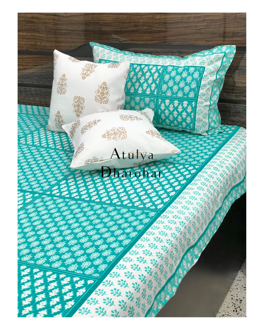 Blue Butti Cotton Bedsheet