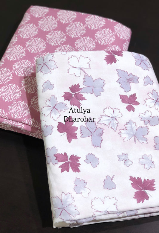 Pink Leaf Motifs Cambric Cotton Single Dohar Pair