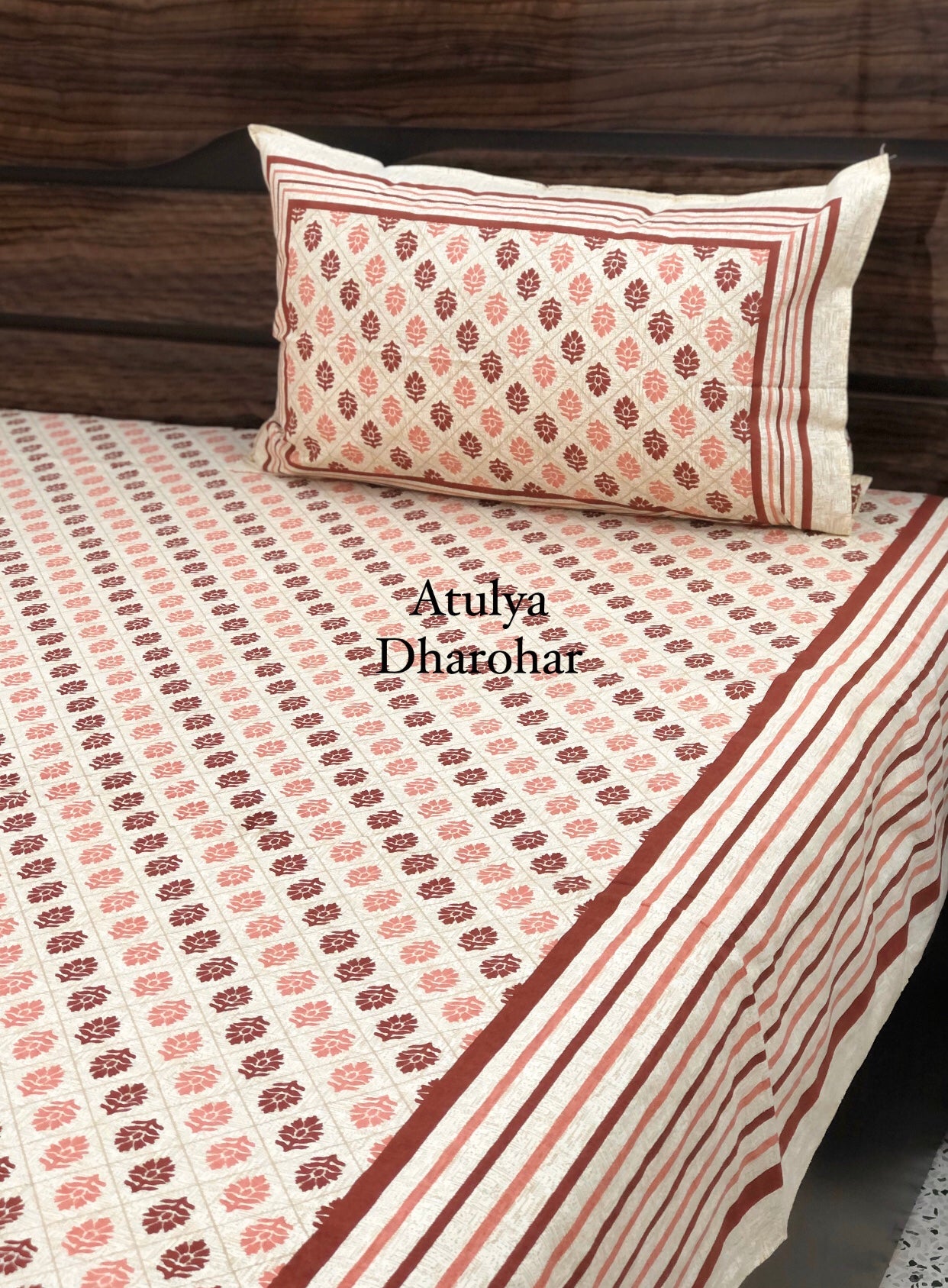 Rust Mughal Motifs Super King Bedsheet