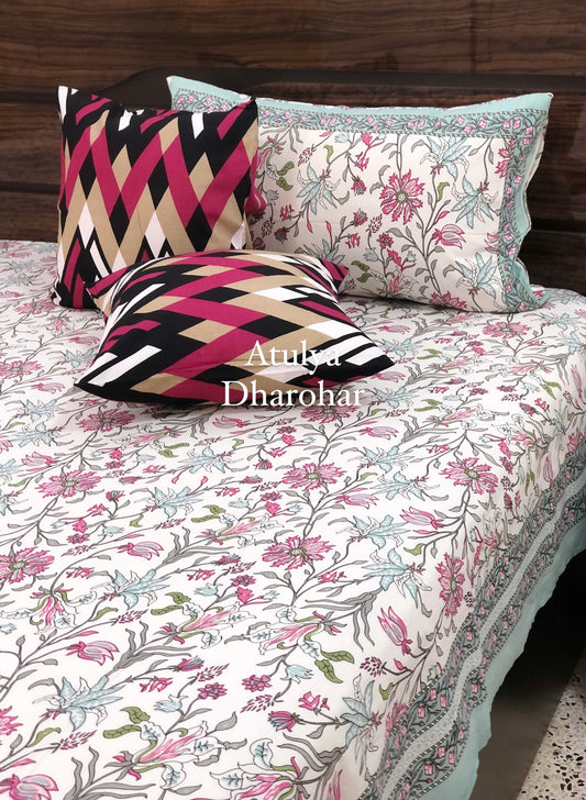 Pink Floral Jaal Super King Bedsheet