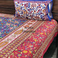 Blue & Red Floral Jaal Cotton Super King Bedsheet