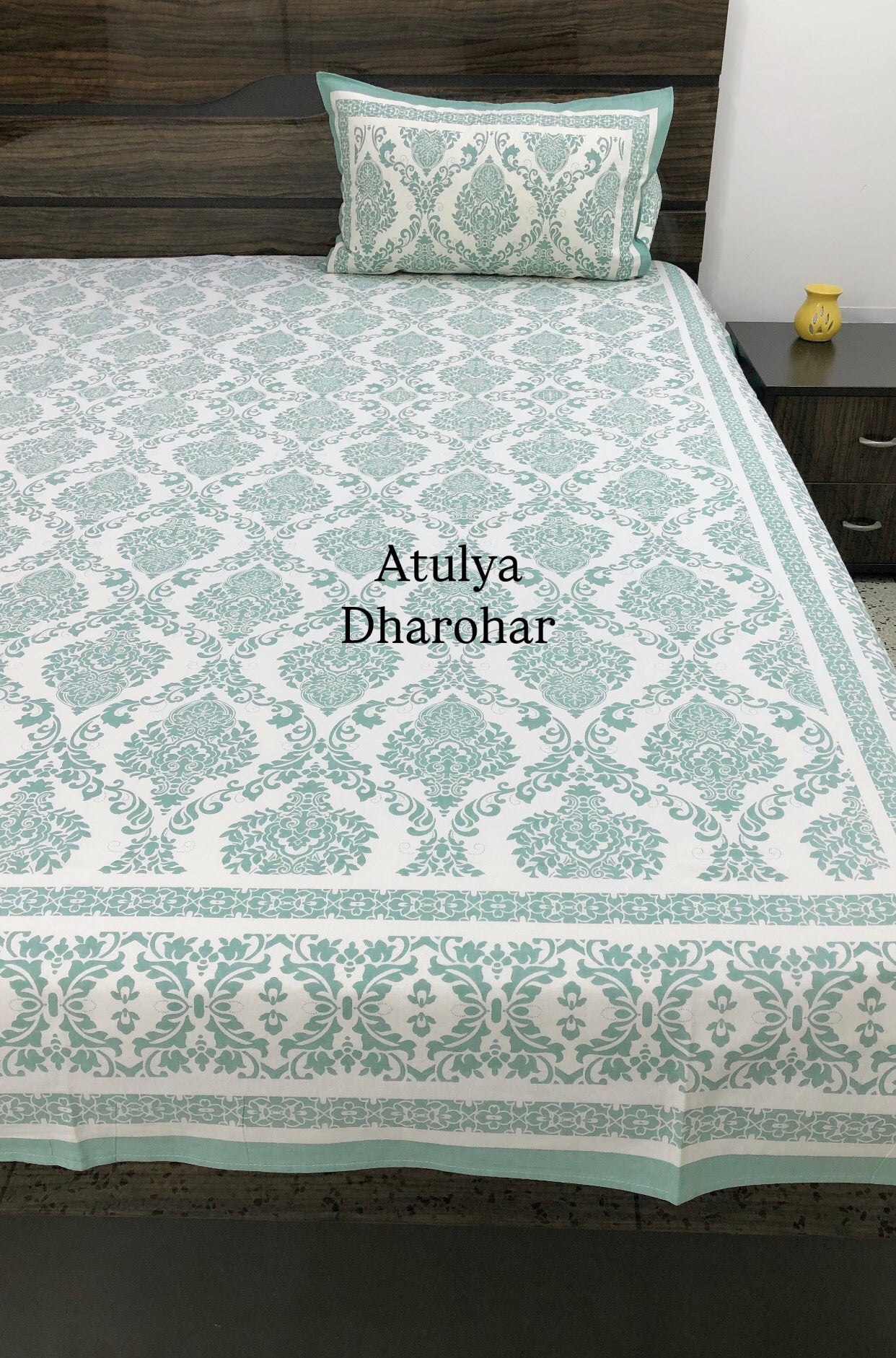 Teal Mughal Jaal Cotton Super King Bedsheet