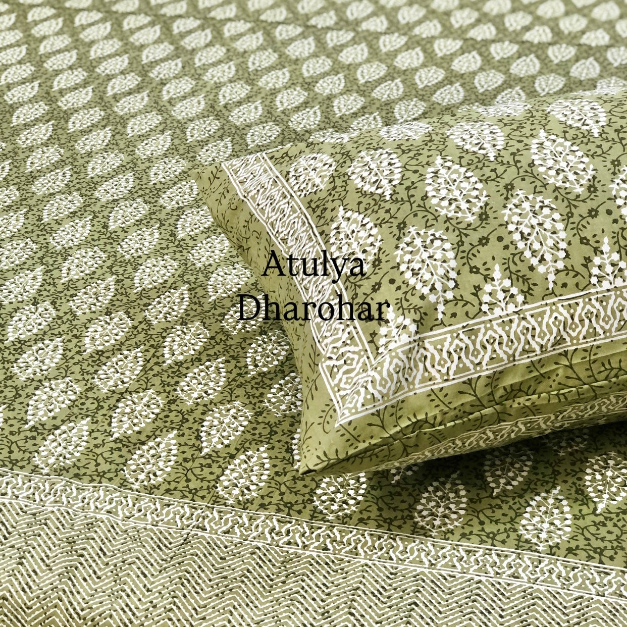 Green Butti Cotton King Size Bedsheet