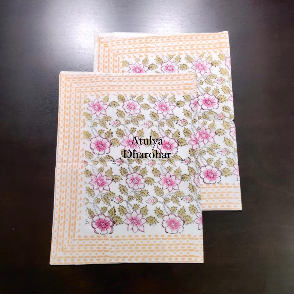 Pink Floral Jaal Percale Cotton Hand Block Printed Pillow Covers