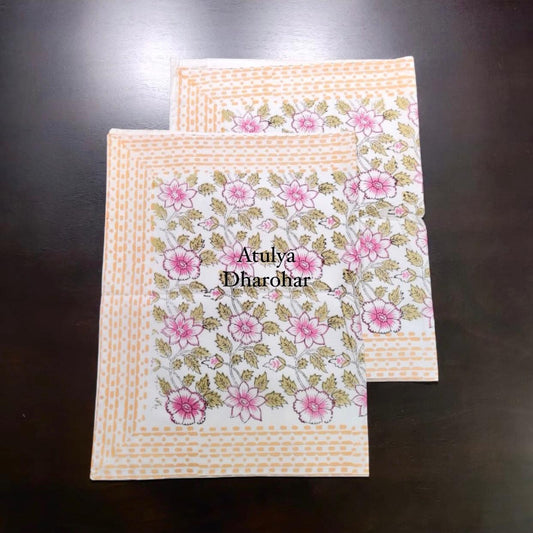 Pink Floral Jaal Percale Cotton Hand Block Printed Pillow Covers