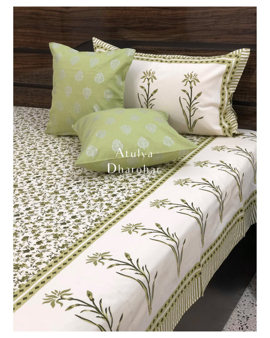 Green Floral Motifs Bedsheet