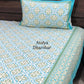 Turquoise and Green Mughal Jaal Cotton King Size Bedsheet