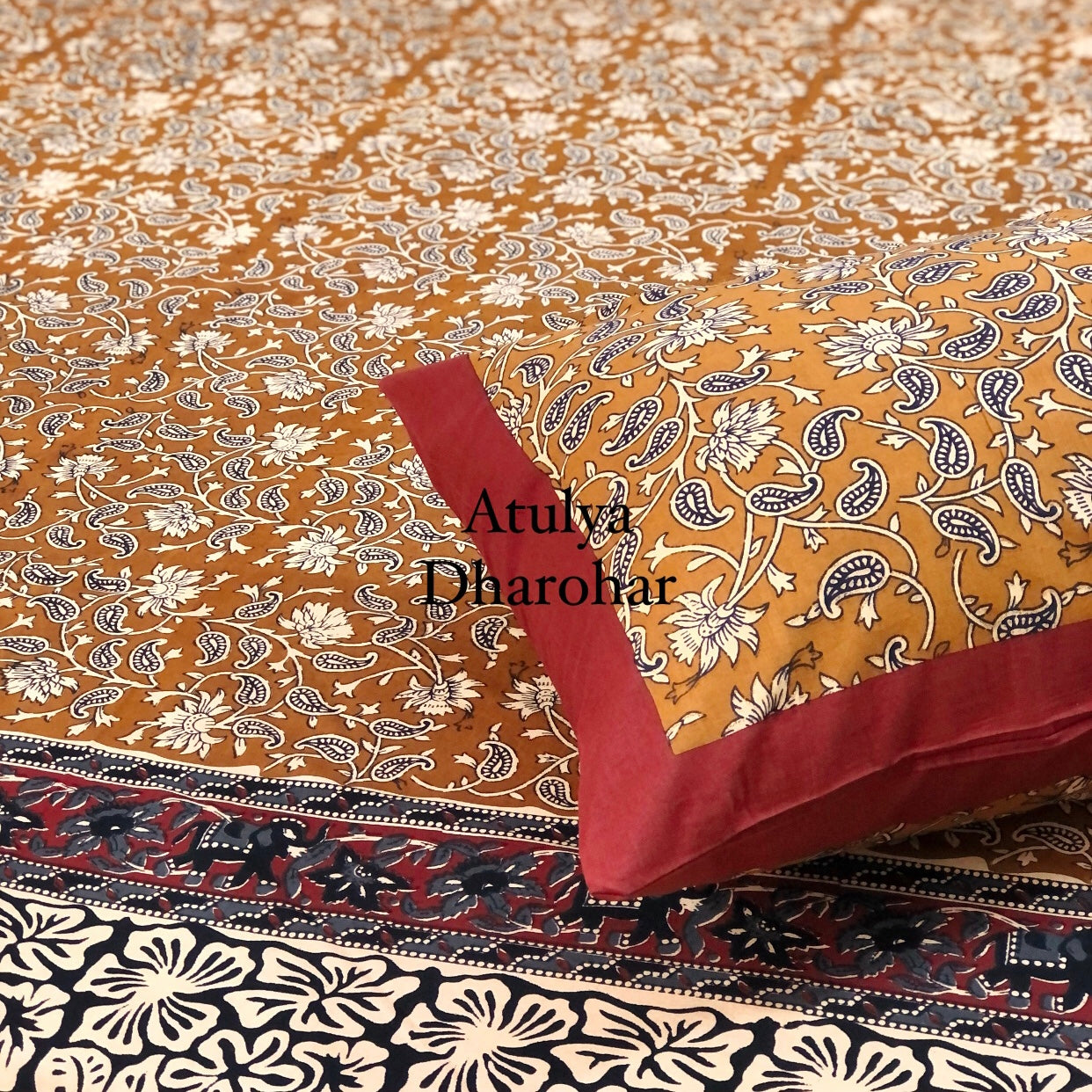 Mustard Kalamkari King Size Bedsheet