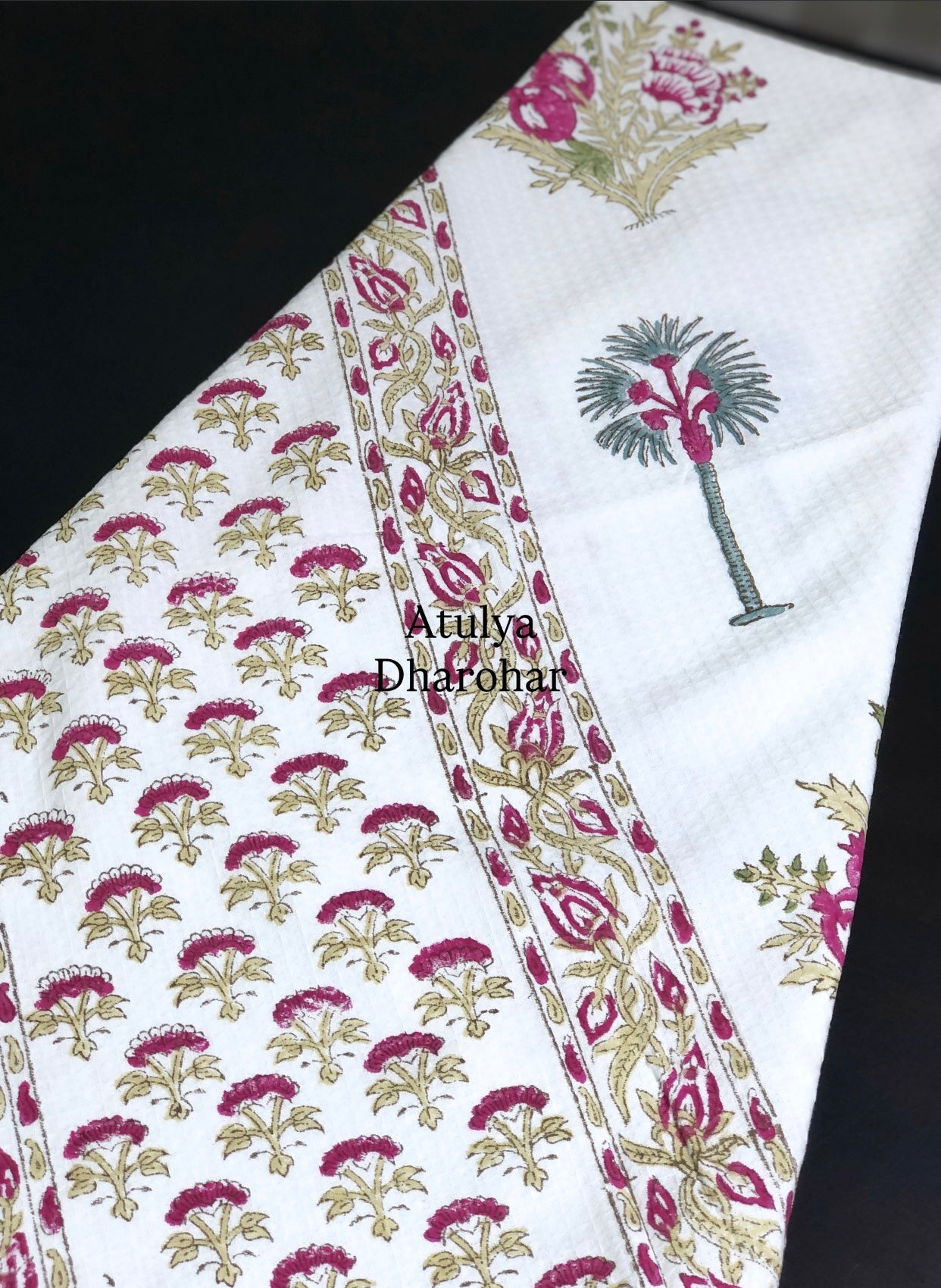 Magenta Anaar Motifs Hand Block Printed Waffle Cotton Towel