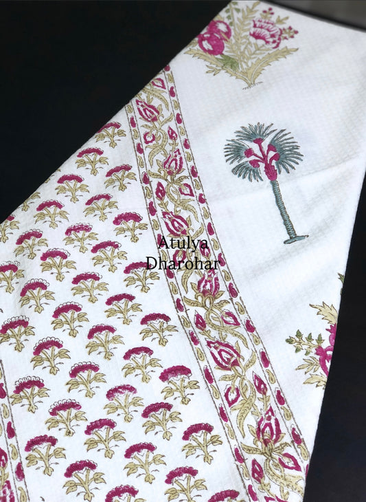 Magenta Anaar Motifs Hand Block Printed Waffle Cotton Towel