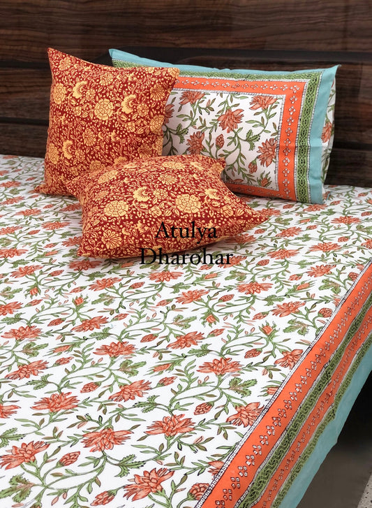 Orange Floral Jaal Bedsheet