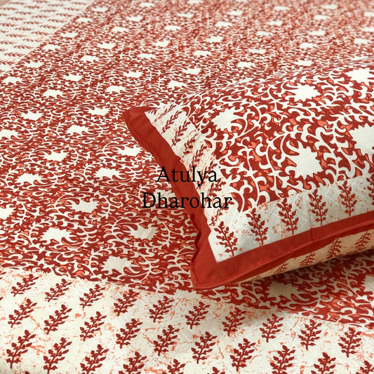 Rust Floral Jaal Cotton Single Bed Bedsheet