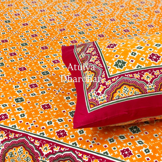 Yellow Bandhej Cotton King Size Bedsheet