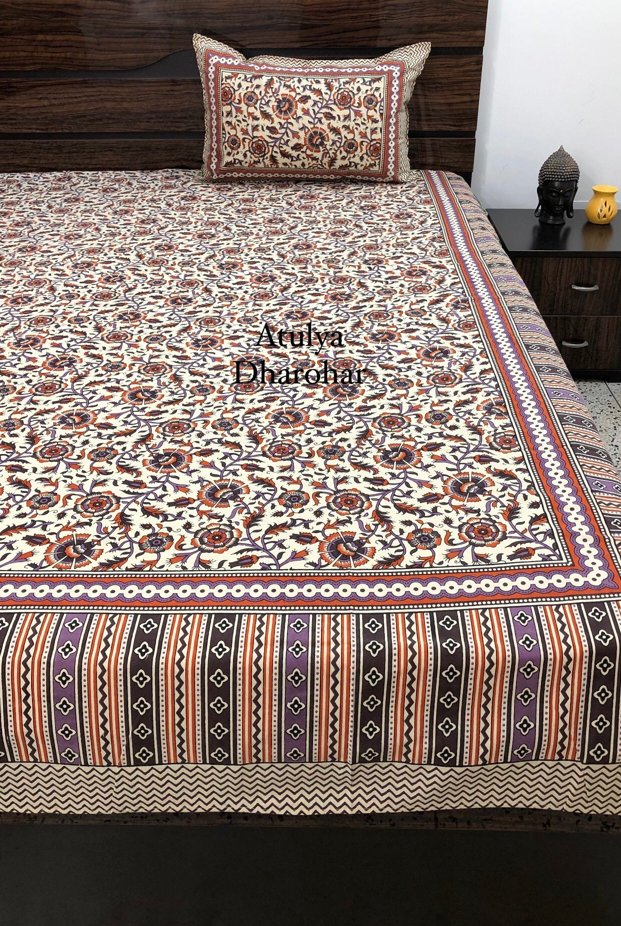 Rust and Purple Floral Jaal Bedsheet