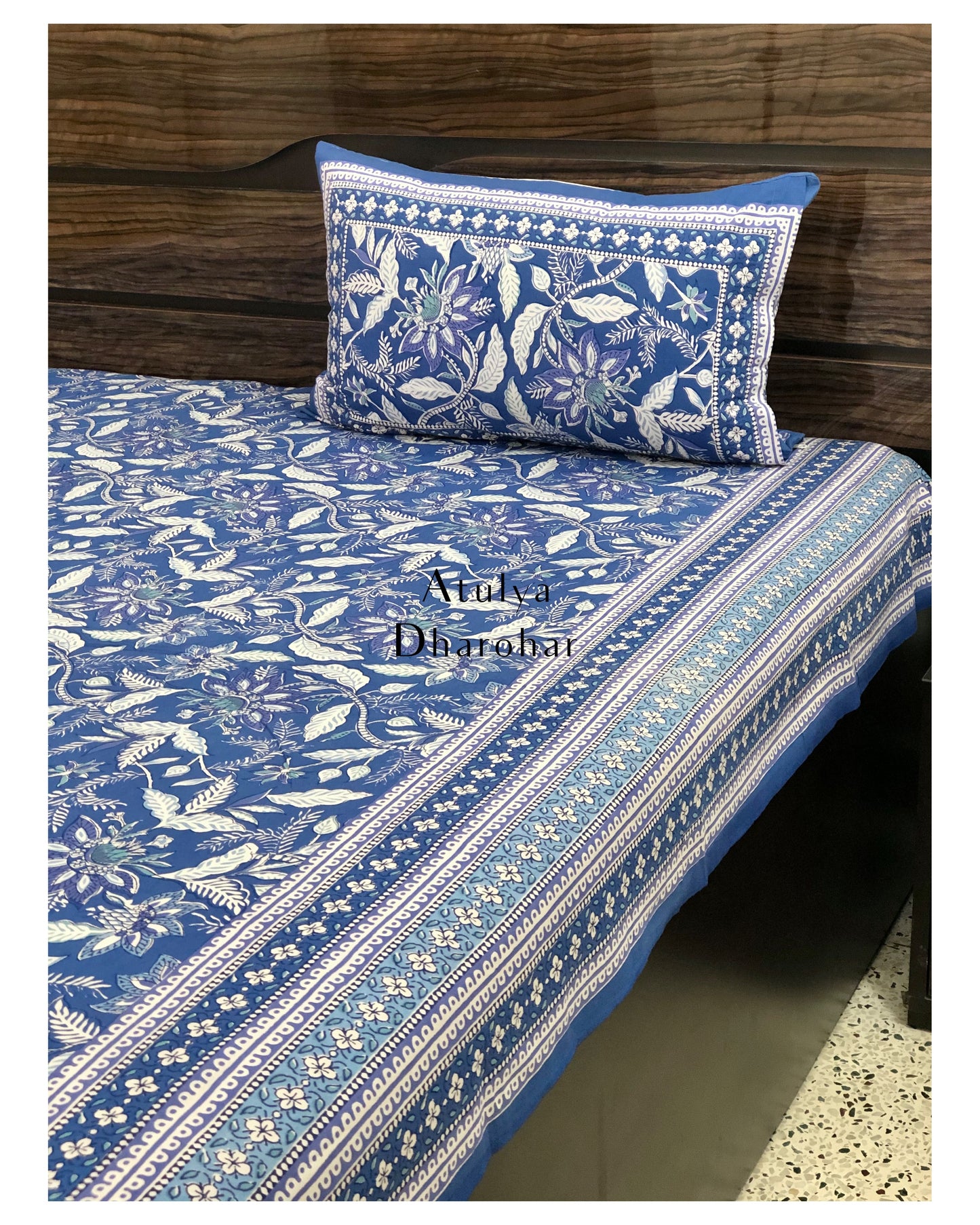 Blue Floral Jaal Bedsheet