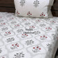 Grey and Red Floral Mughal Jaal Cotton Super King Bedsheet