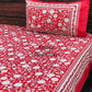 Red Floral Jaal Cotton Super King Size Bedsheet