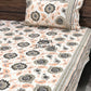Peach and Grey Floral Jaal Cotton King Size Bedsheet