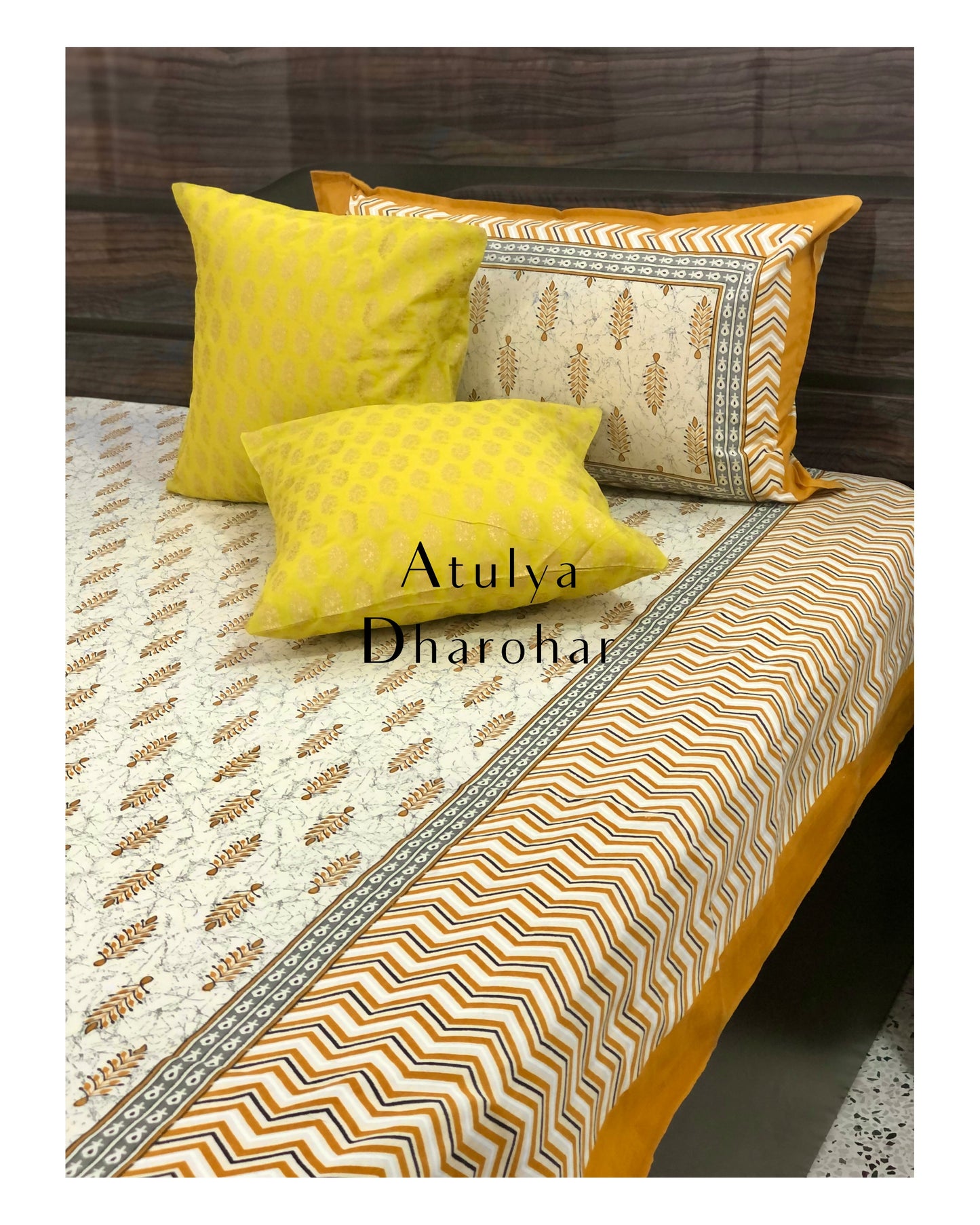 Mustard Mughal Motifs Bedsheet
