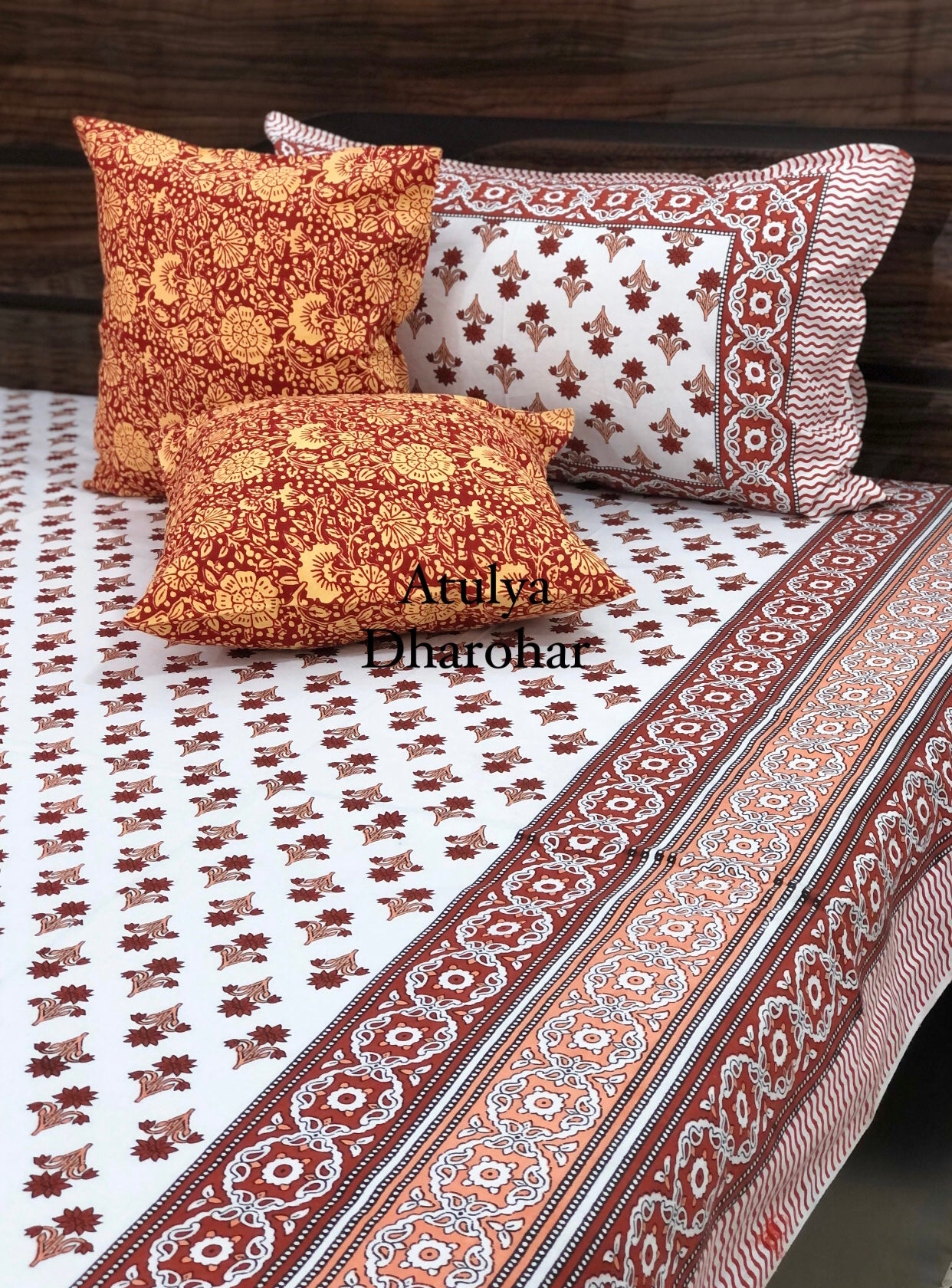 Rust Floral Motifs Bedsheet