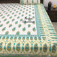 Green and Teal Blue Floral Motifs Bedsheet