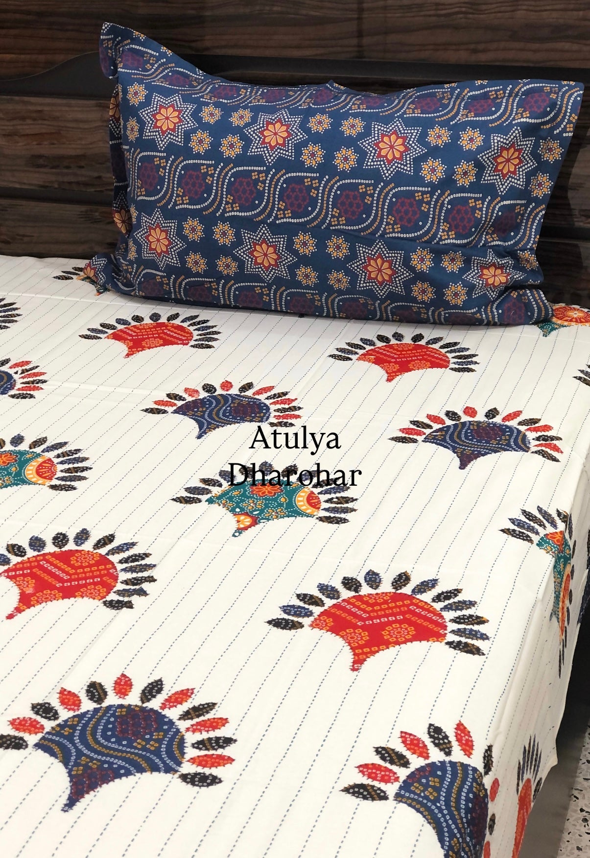 Multicolour Bandhani Cotton Super King Bedsheet