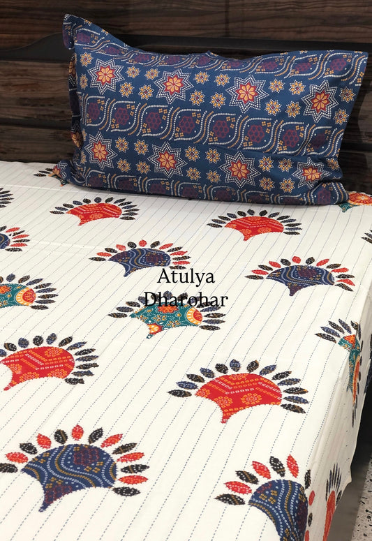 Multicolour Bandhani Cotton Super King Bedsheet