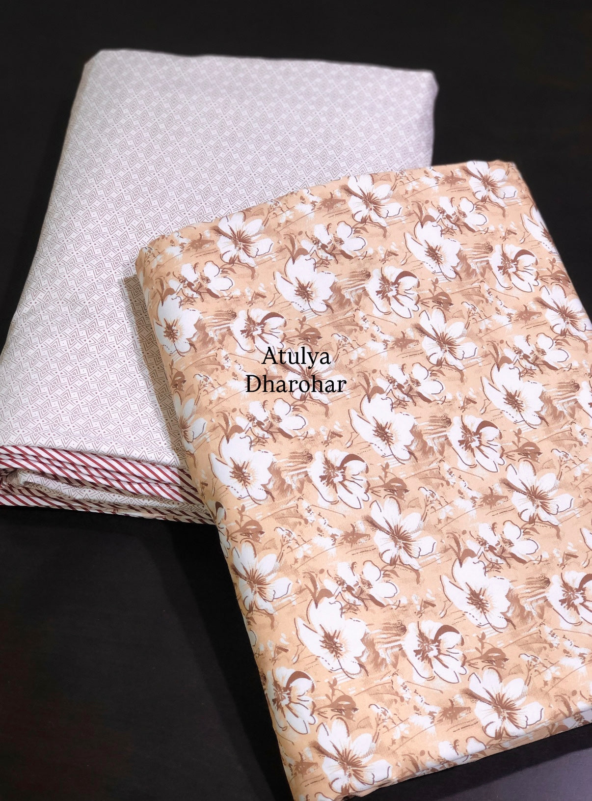 Brown Floral Cambric Cotton Single Dohar Pair