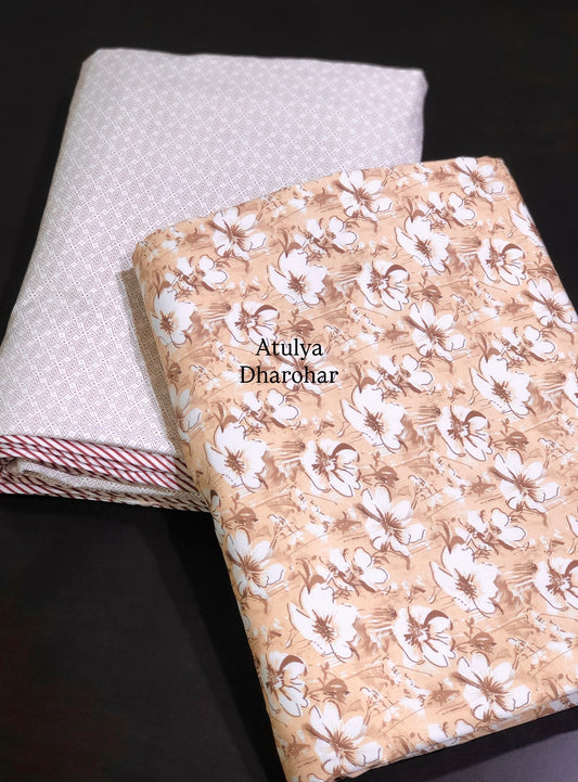 Brown Floral Cambric Cotton Single Dohar Pair