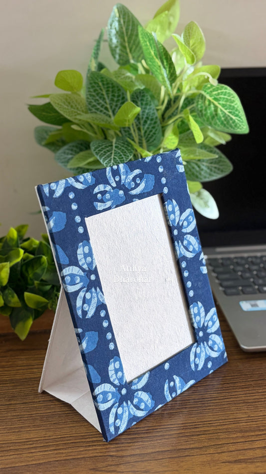 Indigo Floral Motifs Photo Frame