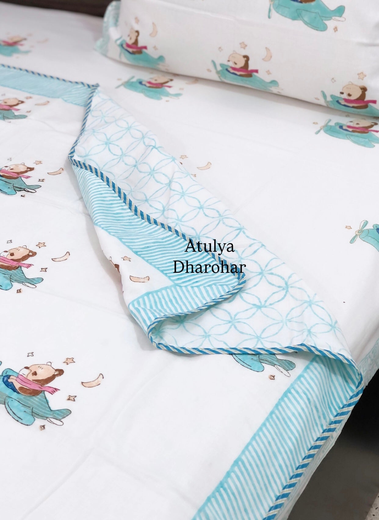 Flying Teddy Hand Block Printed Baby Dohar