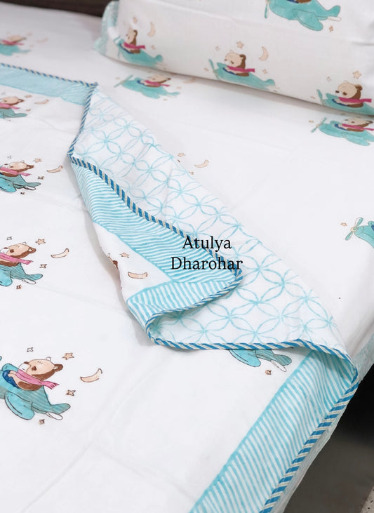 Flying Teddy Hand Block Printed Baby Dohar