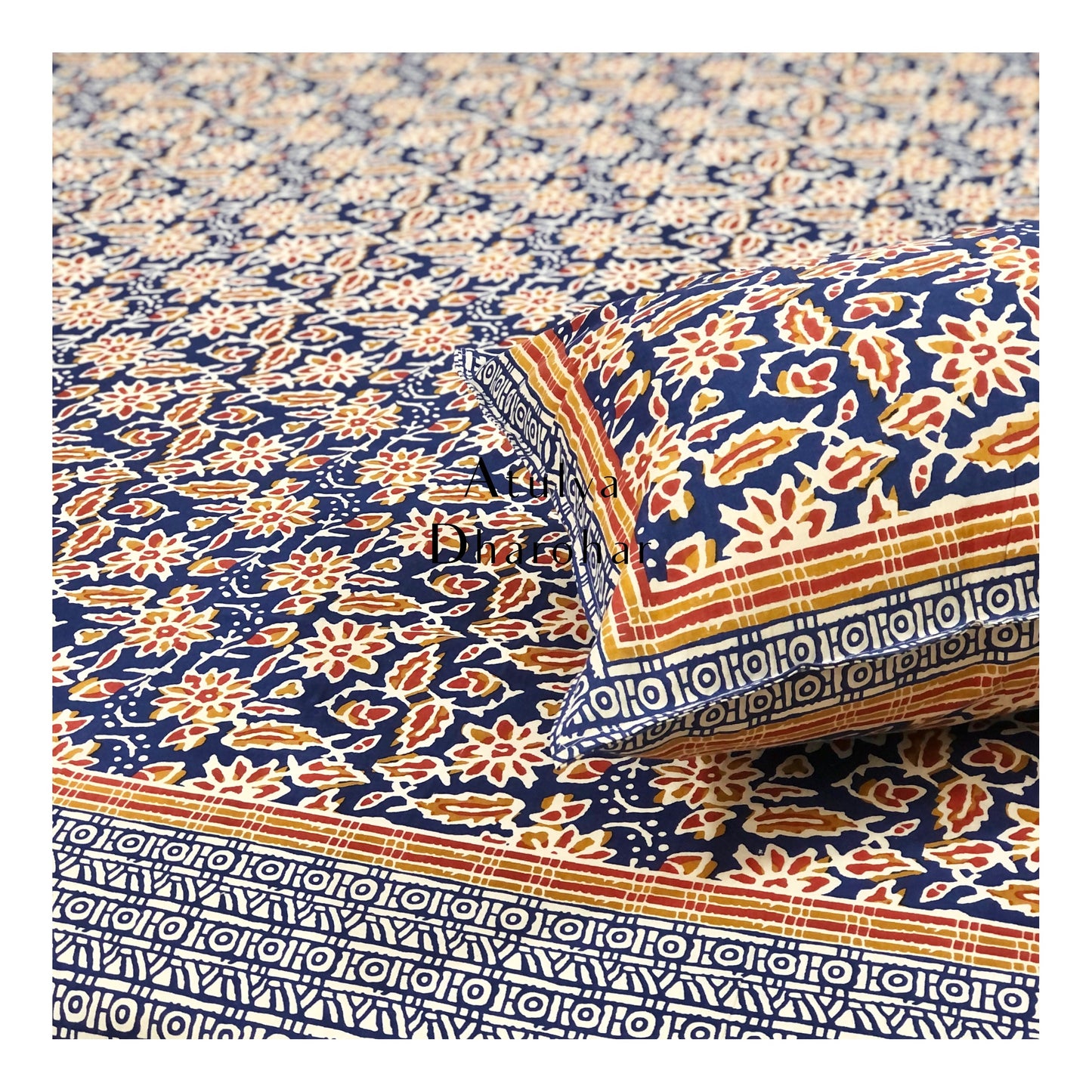 Blue Floral Jaal Cotton King Size Bedsheet