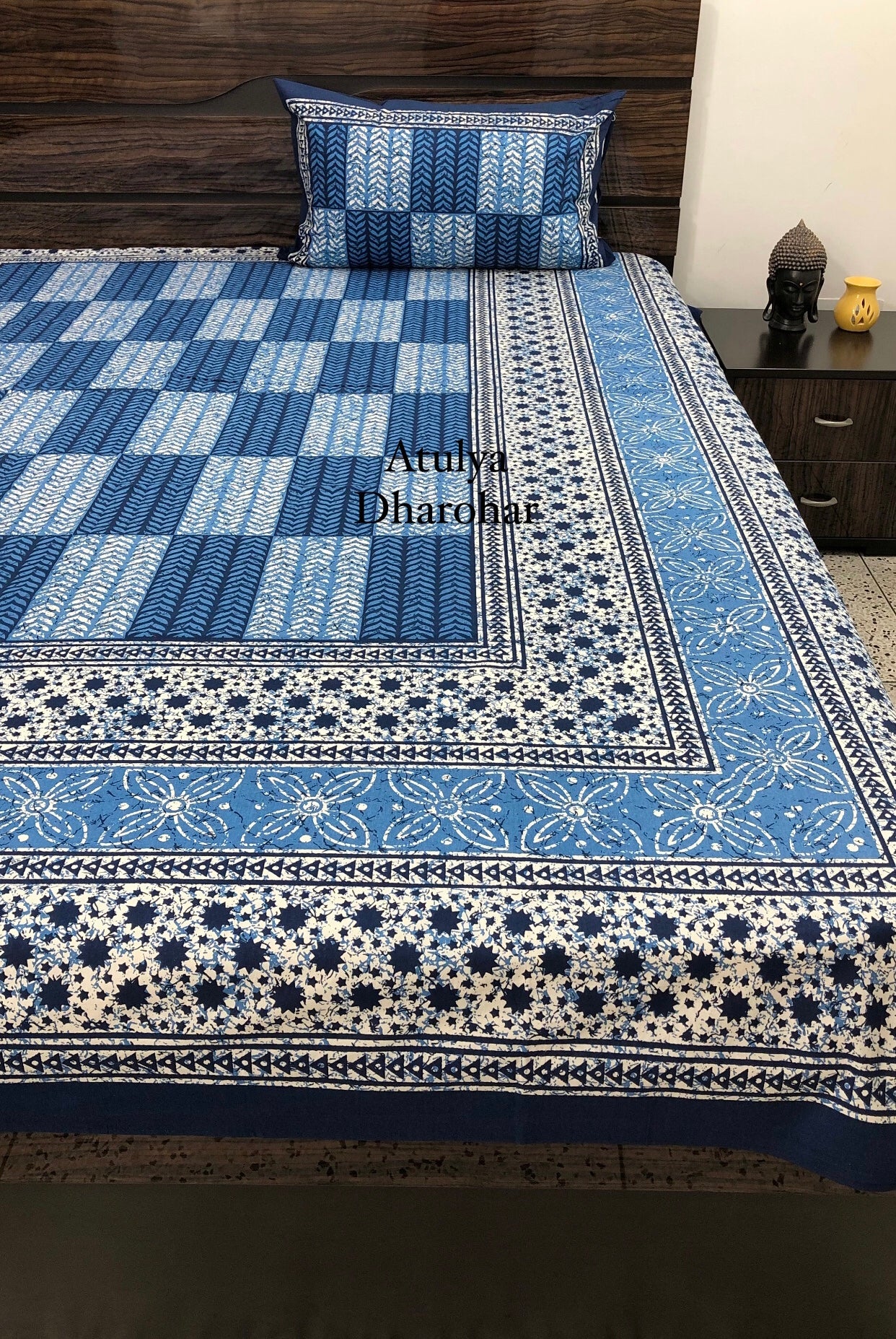 Blue Floral Motifs Bedsheet