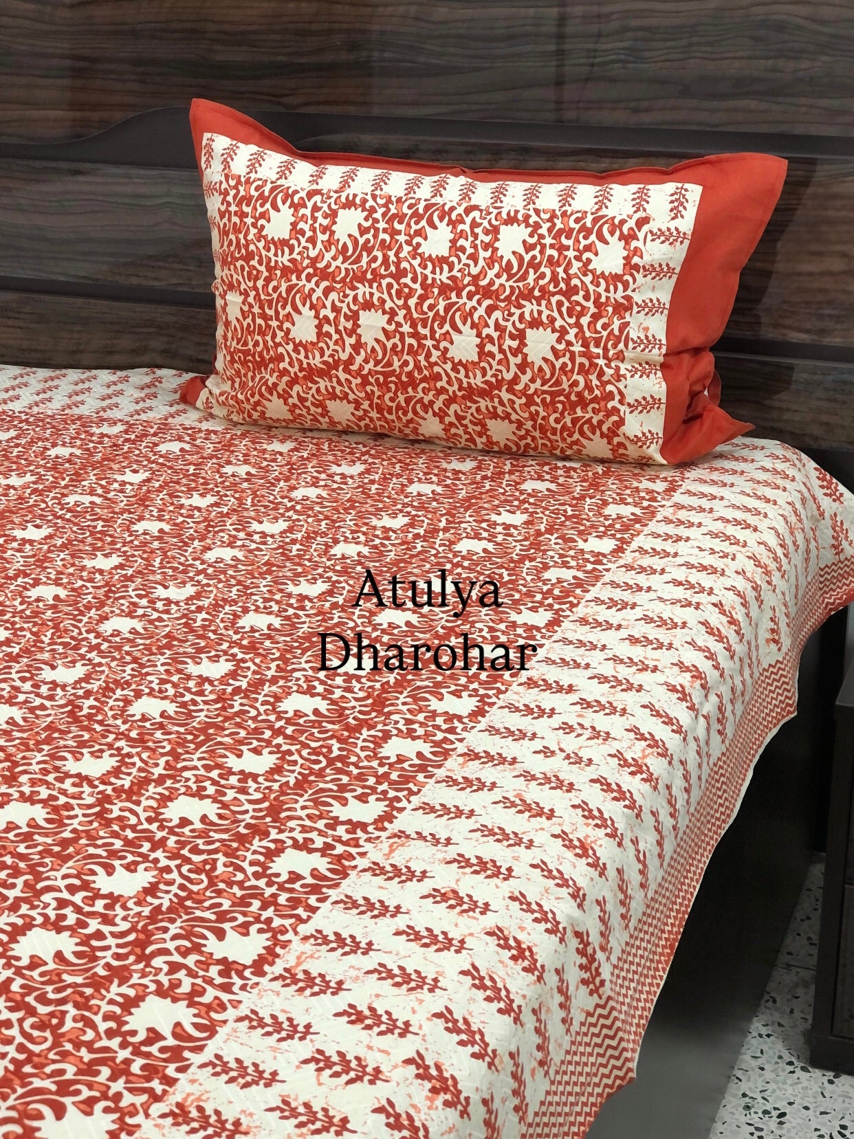 Rust Floral Jaal Cotton Single Bed Bedsheet