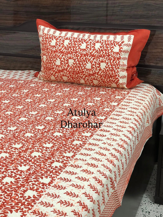 Rust Floral Jaal Cotton Single Bed Bedsheet